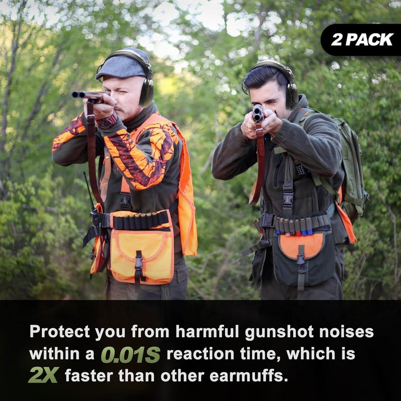 PROHEAR 2 Pack Electronic Ear Protections for Shooting with 4X Sound Amplification, Gun Range Hearing Protection Muffs, NRR 23dB Noise Reduction Headphones for Hunting, Black and Green - Image 2